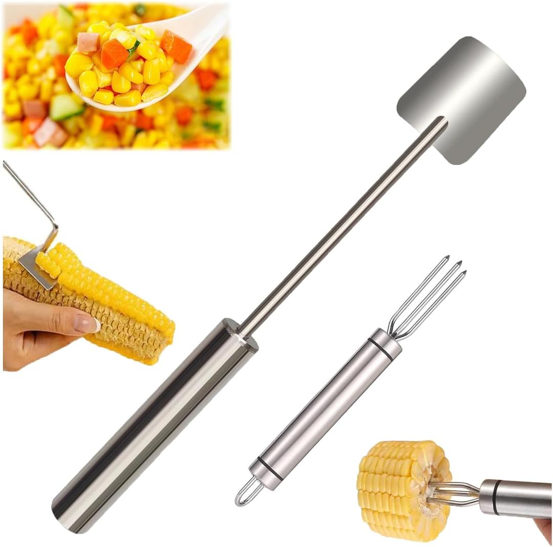 Cozy Home Corn Peeler, Corn Kernel Removers, Long Handle Stainless Steel Corn Stripping Tool Thresher Scraper for Home Kitchens, Restaurant Chefs (2PCS-A)