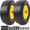 AR-PRO (2 Pack) 13x5.00-6 Flat Free Front Tire and Wheel Assembly, Solid Riding Lawn Mower Wheels, 3"-6" Offset Hub (Adjustable), 3/4"&5/8"&1/2" Bearing, 400 lb Load