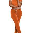 PINSV Women's 2 Piece Outfits Short Sleeve Tops and Long Pants Tracksuit Lounge Sets Orange XL (Orange, XL)