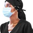 Satin Lined Work Cap with Button for Long Hair Women (Black)