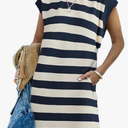 AlvaQ Womens Striped Summer Dresses 2025 Crewneck Cap Sleeve Color Block Casual A Line Tshirt Dress with Pockets Large