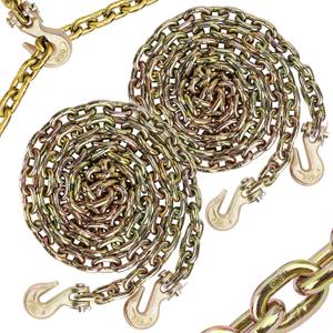 2 Pack G80 Transport Binder Chain 1/4 Inch x 10 Feet with G80 Clevis Grab Hooks, 3,300 lbs Working Limit Trailer Safety Chain, Grade 80 Tow Chains with Hook for Towing, Ratchet Binder