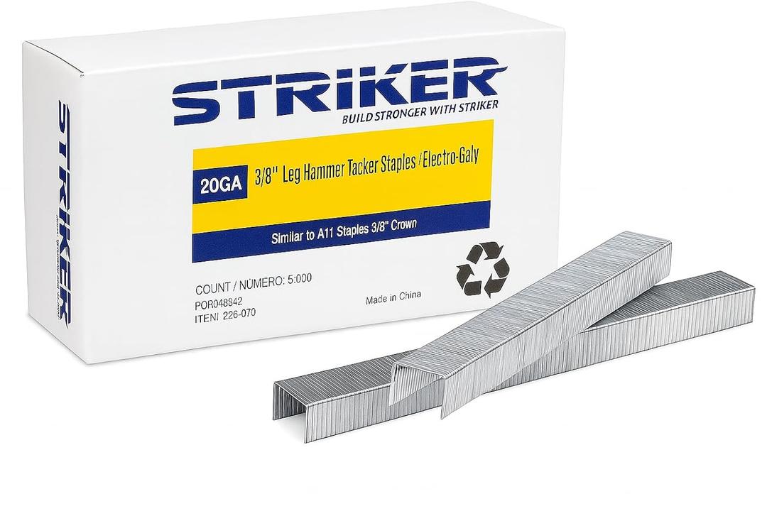 STRIKER T50 Staples, 3/8 Inch Heavy Duty Staples for Staple Gun, Galvanized 20 Gauge 3/8 Inch Crown Staple for Upholstery, Construction, Furniture (5,000 Counts)
