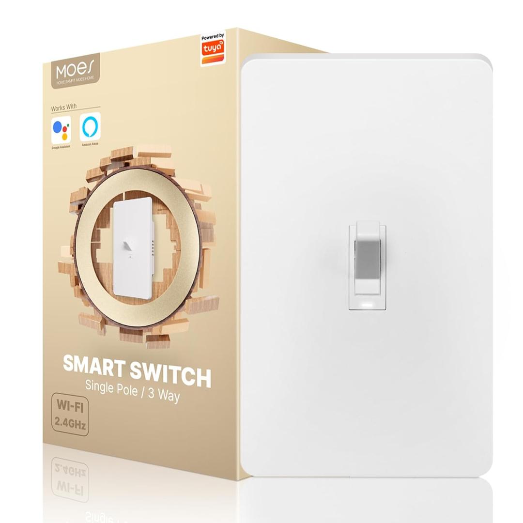 MOES New Generation Smart Toggle Switch, Single Pole & 3 Way Light Switch 2.4G WiFi, ON/Off Style, Neutral Wire Required, Smart Life APP Remote Control, Compatible with Alexa/Google Assistant