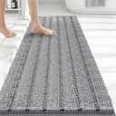 Bcoimo Long Bathroom Rug, Chenille Bath Runner with High Low Pile Design, Soft Absorbent Non Slip Bath Mat, Machine Washable Quick Dry Rug for Shower, Tub, Sink and Vanity (2' x 4' (Rectangular), Grey)