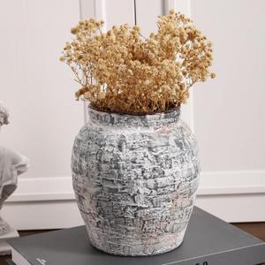 Farmhouse Vase for Home Decor, Vintage Rustic Terracotta Flower Vase Suitable for Home Decor, Living Room, Shelf, Dining Table.6.1x6.1x7in.