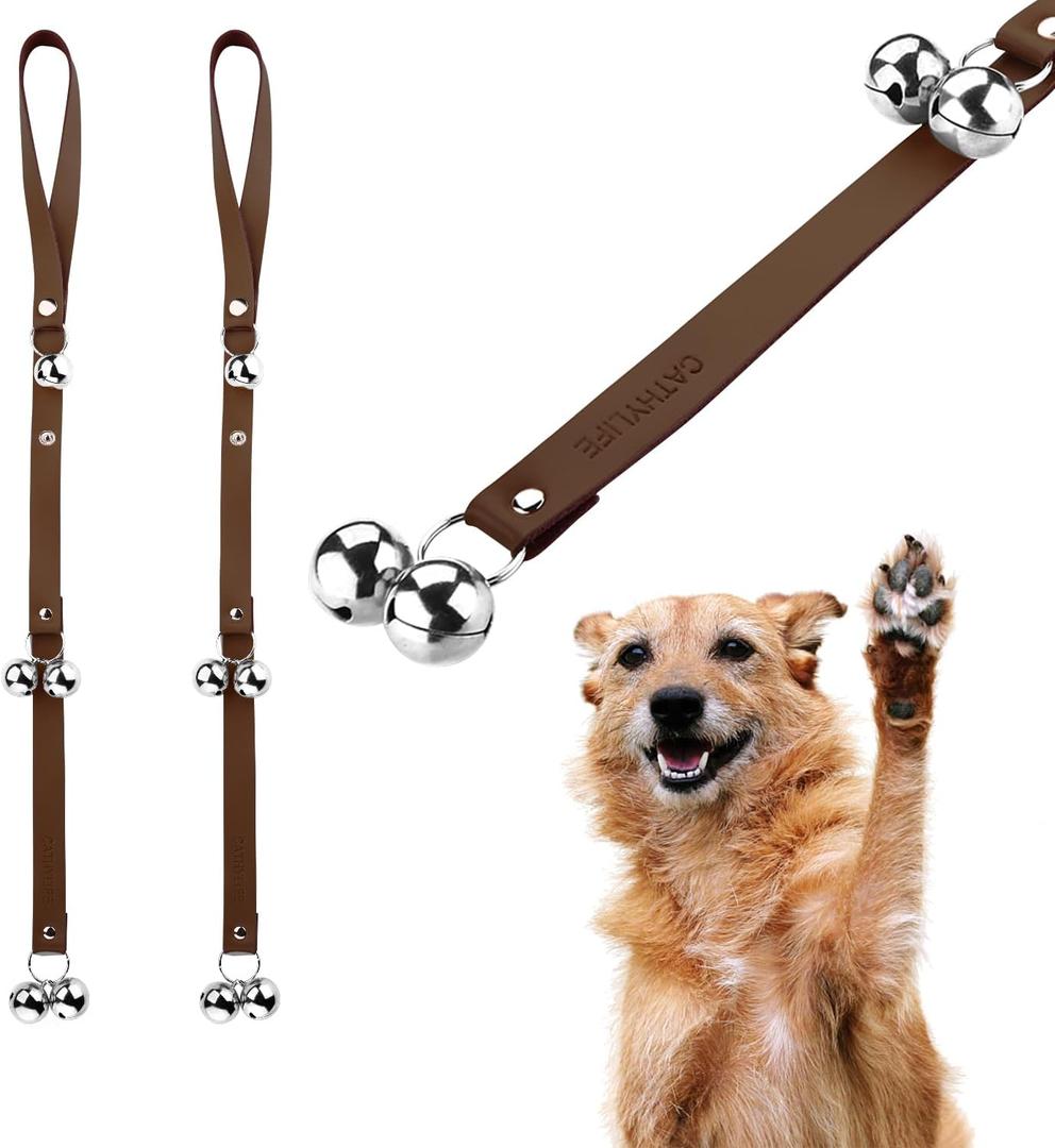 Leather Dog Doorbells for Door Knob, Adjustable Brass Potty Training Bells for Puppy to Go Outside, Easy Dog Door Bell for Potty Training