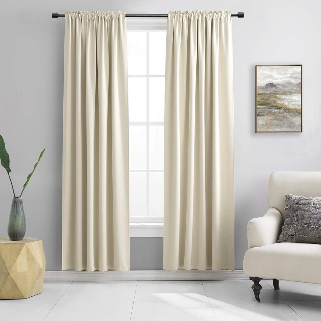 DONREN 84 inche Length Curtain Panels - Light Reducing Thermal Insulated Solid Blackout Curtains/Panels/Drapes for Living Room (Set of 2, 60 inches by 84 Inch, Light Beige) (60"W x 84"L (Pack of 2), Cream Beige)