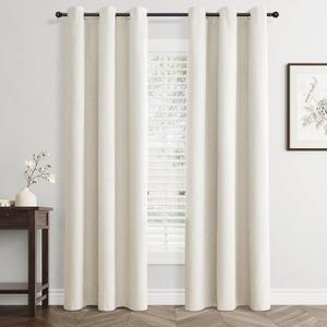 Cream Linen Blackout Curtains for Bedroom with White Liner, Thick Layers Total Blackout Thermal Insulated Grommet Window Curtains 84 Inch Length 2 Panels Set (42 x 84 Inch) (Natural)