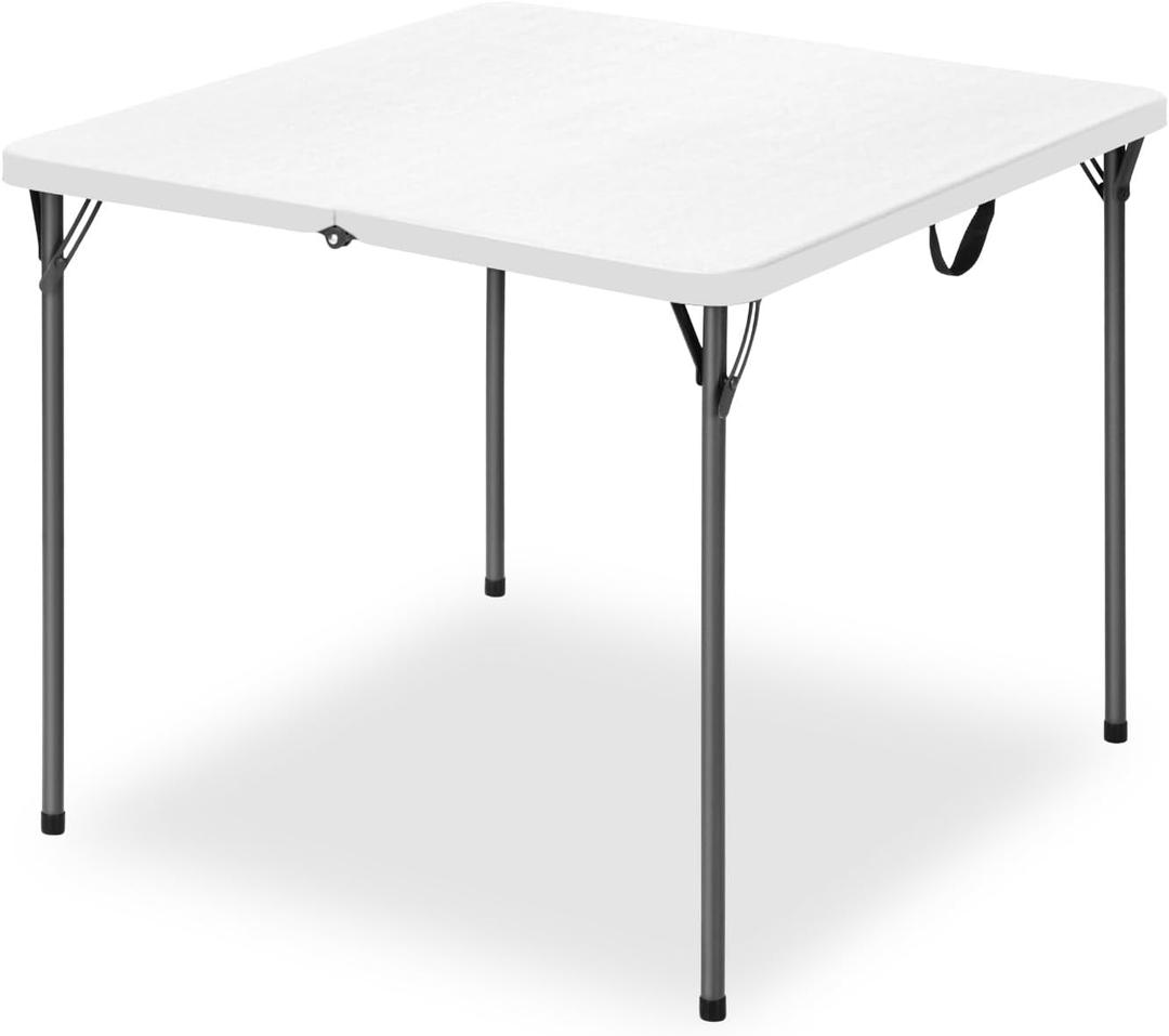 34" Square Folding Table for 4 Person, 330lbs Weight Capacity Foldable Table with HDPE Tabletop & Heavy-Duty Steel Legs, Large Portable Picnic Table for Indoor Outdoor Parties, Camping, White, 34" x 34" x 28.54"
