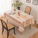 Waterproof Bohemian Tablecloth, 8 Foot Rectangle Fabric Orange Colorful Table Cloth with Soft Cotton Tassels, Farmhouse Vintage Dining Table Cover for Indoor Outdoor Use