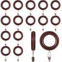 16 Pack Curtain Rod Rings Wooden with Drapery Clips 2.95 Inch Outer Diameter Beech Wood Carved Drapes Rings 1.7 Inch Interior Diameter for 1-1.5 Inch Curtain Rod Pole (Black)