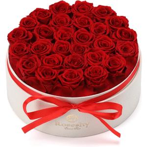 Valentines Day Flowers Roses Gifts for Her,28pcs Red Forever Preserved Roses in Round Gift Box,Valentines Day Delivery Prime Gifts-Roses Gifts for Women,Mom.