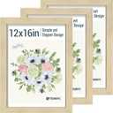 12x16 Picture Frame 3 Pack, Oak Wood, Real Glass, Wall Hanging