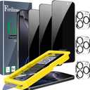 Ferilinso [Auto Dust Install] 3 Pack Privacy Screen Protector for iPhone 16 Pro with 9H+ Private Accessories-Camera Lens Protector, Tempered Glass Cover, Case Friendly, Sensitve Touch