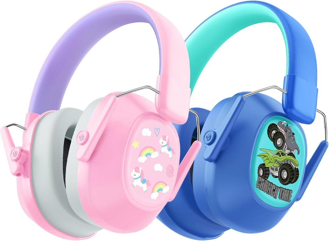 iClever Noise Cancelling Headphones for Kids, SNR 29dB Safety Noise Reduction Ear Muffs for Autism Sensory &Concentration Aid, Ear Hearing Protection for Fireworks/Event/Monster Truck/Concert (2pack Blue&pink)