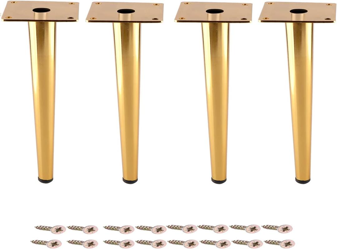 Osring 8 Inch Furniture Table Legs Golden, Steel Round Tapered Modern Sofa Feet, Straight Metal Furniture Legs Hardware for Cabinet and Couch, 4 Pack