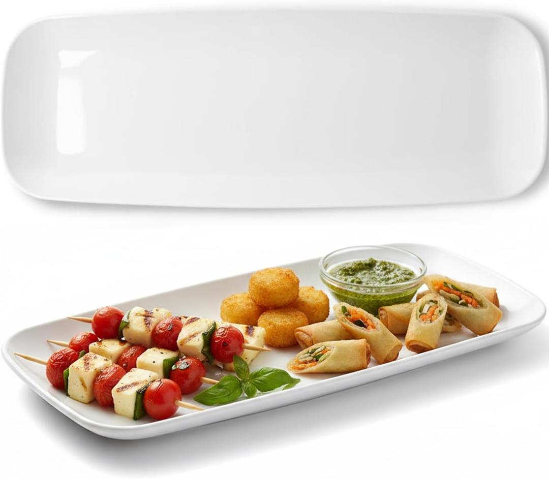 2 x Rectangle White Serving Tray (2-Pack) - 17.5" Disposable Serving Platter for Appetizer, Fruits & Serving Dishes | Perfect Plastic Tray for Party Serveware