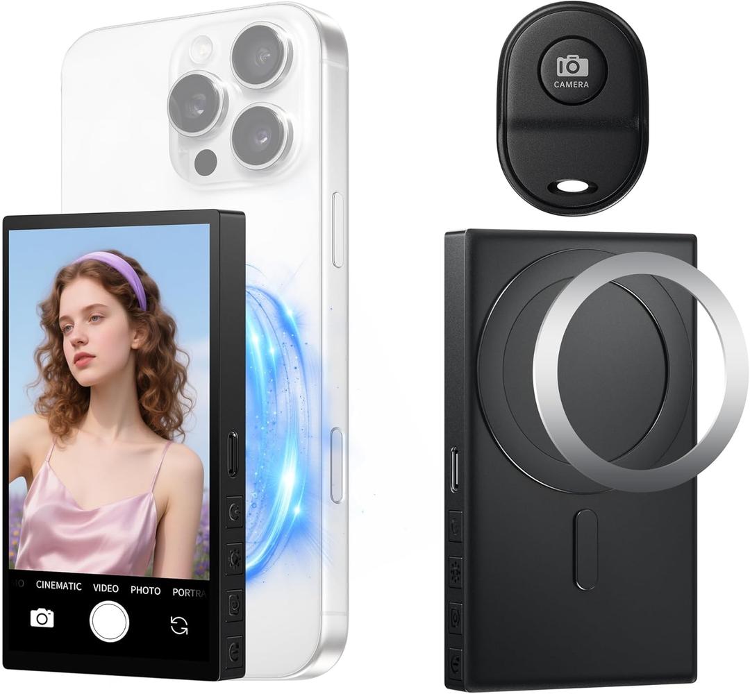 Yatao Back Camera Selfie Monitor for iPhone & Android | Vlog Selfie Monitor Screen with Large Battery, Bluetooth Control, No Delay Audio Play, for YouTube/TikTok Content Creators Vlogging, Live Stream (White)