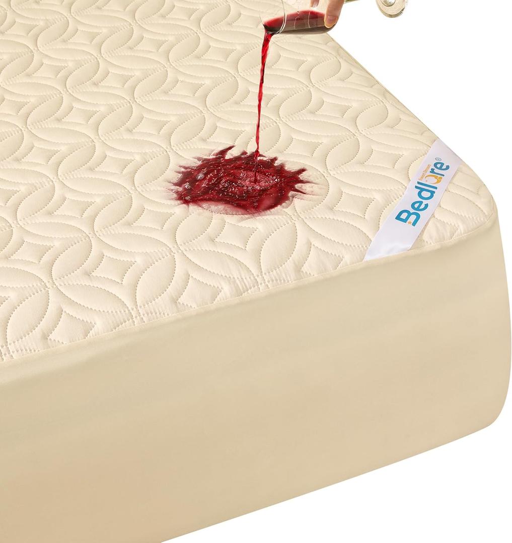 BEDLORE Waterproof Mattress Protector, Twin Size Mattress Pad with Deep Pocket 6"-15" Depth, Soft Breathable Single Bed Mattress Cover for Bedroom, Dorm Room (Beige)