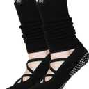 Pilates Socks with Grips for Women, Long Scrunch Slouch Slouchy Yoga Socks for Barre Workout (Black)