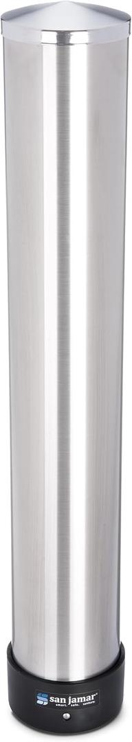 San Jamar Pull-Type Cup Dispenser 32-46 Oz. Cups for Restaurants, Home, and Office, Plastic, 23.5 Inches, Silver, Large