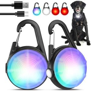 POEEY 2Pack Dog Lights for Night Walking Dog Collar Light Clip on Rechargeable Glow in The Dark Light with 4Modes & RGB Color for Camping, (4 Pieces)