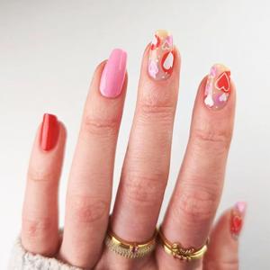 Romantic Love Heart Press on Nails Red Heart Acrylic Fake Nails Glossy White Love Heart Medium Square False Nails Polk Dots Stick on Nails Valentines Gift Gel Glue on Nails for Women Girls 24Pcs