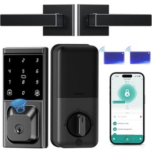 Smart Deadbolt Lock with 2 Lever Handles, Keyless Entry Door Lock Set, Fingerprint, Touchscreen Keypad, APP Control, Temporary Passcode, Auto Lock, IP54 Waterproof, Easy Install for Front Door