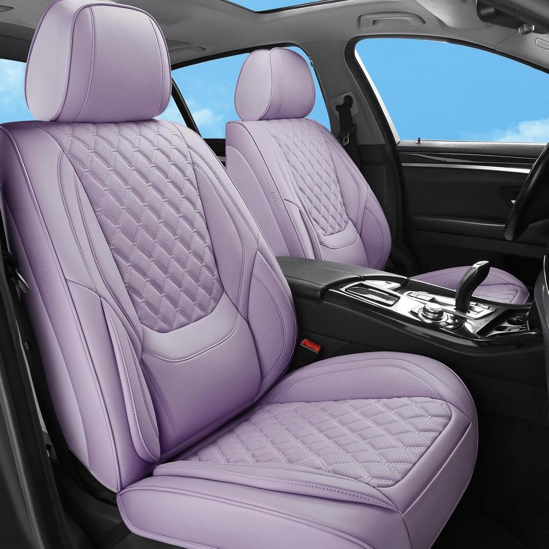 Car Seat Covers Full Set Purple, Luxury Faux Leather Waterproof Non-Slip Women Seat Protector Universal Fit for Most Cars SUVs Trucks Pick-ups,Car Interior Accessories(Purple-Full Set)