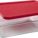 PYREX Containers Simply Store 6-cup Rectangular Glass Food Storage Red Plastic Covers ... (Pack of 4 Containers) Made in the USA