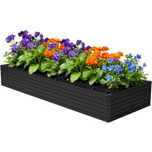 Foxlang 12x4x1.5ft Galvanized Raised Garden Bed,Outdoor Planter Box Metal Patio Kit Planting Bed for Vegetables Flowers Herb,Black