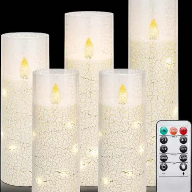 Vicouyi Flameless LED Pillar Candles with Remote Control and Timer, Battery Operated Flickering Electric Candles Set of 5, Crackle Design for Home Decor Wedding Party(D2.2'' x H5''/5''/6''/7''/8'')