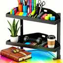 Yuxh Clamp Desk Corner Shelf 16 inch Cilp Under Table Corner Organizer, Black, M