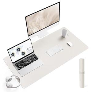 YSAGi Non-Slip Leather Desk Pad L Size, Waterproof Laptop Computer Desk Keyboard Mat, Table Protector Blotter Mat, Large Mouse Pad for Office/ Work/ Home/ Decor(Apricot Gray, 35.4" x 17")