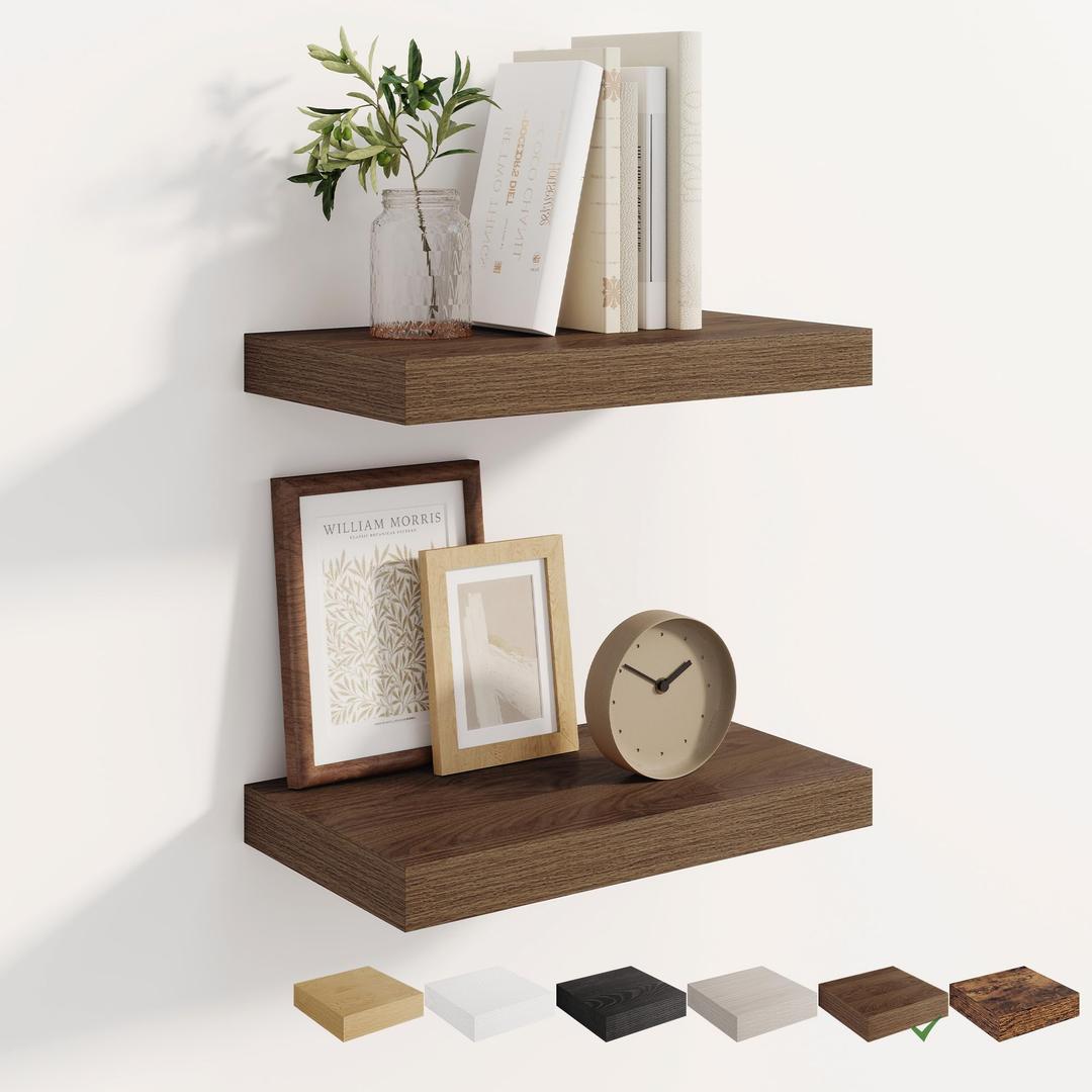 Dreamland 22.5 Inches Wall Mounted Wood Floating Shelves, Walnut, 2 Pack