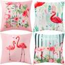4 Pcs Flamingo Throw Pillow Covers Decorative Pink Bird Pillowcases Tropical Leaves Cushion Covers for Sofa Couch Summer Holiday Home Decor (Flamingo, 20" x 20" Pack of 4)