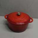 Overmont Enameled Cast Iron Dutch Oven - 7QT Pot with Lid Cookbook & Cotton Potholders - Heavy-Duty Cookware for Braising, Stews, Roasting, Sourdough Baking Red