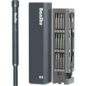 Banshu 46 in 1 Small Precision Screwdriver Set, Metal Case, All-in-one Mini Screwdriver Set with Phillips, Flat, Torx Star Magnetic Bits for Eyeglasses, Watch, Phone, Laptop, MacBook, PC, Camera, Toys