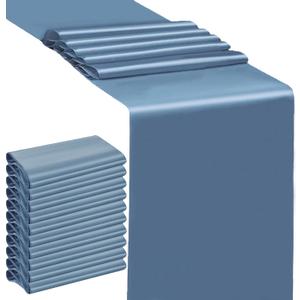 Satin Dusty Blue Table Runners 10 Pack - SINSSOWL12 X 108 Inches Wedding Satin Table Runner for Party Banquet Bridal Shower Baby Shower Conference Dining Room Table Decoration - Dusty Blue