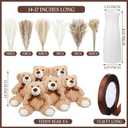 6 Sets 123 Pcs Bear Baby Shower Table Centerpieces Dried Pampas Decor Bear Stuffed Ceramic Look Plastic Vase with Bow for Boho Wedding Bridal Shower Flowers Table Decorations(Brown,Neutral)