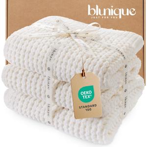 Waffle Knit Throw Blanket, Luxury Cozy Chunky Knit Throw Blanket for Couch, 50 x 60 Inch Thick Ultra-Soft Feather Yarn Knitted Blanket for Sofa, Bed, Home Decor - Off White