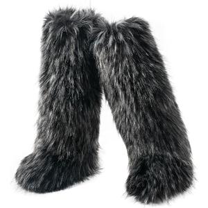 Faux Fur Boots for Women Winter Knee High Furry Snow Boots Fuzzy Fluffy for Girls Flat Long Boots (12 Wide)