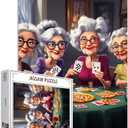 Old Woman Jigsaw Puzzles 1000 Pieces for Adults, Families(Girl, Lady, Pizza, Playing Cards, Friends) Pieces Fit Together Perfectly 19.7''x27.6''inch Romantic Friendship Frameable Magic Puzzle Art