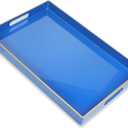 Blue Decorative Coffee Table Tray, Rectangular Plastic Serving Tray with Handles for Living Room, Ottoman, Bathroom, 15.7"*10.2"