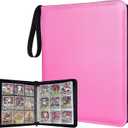 Portable 9-Pocket Trading Card Binder, Holds 1080 Cards with 60 Removable Sleeves Baseball Card Binder, Compact Card Album Organizer for Game & Sports Cards, Pink Color