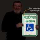 SmartSign (Pack of 4) 18 x 12 inch Federal Handicap Reserved Parking Sign, 120 mil Aluminum Composite (ACM), Engineer Grade Reflective Material, Blue/Green on White, Made in USA