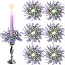 6 Pcs 1.38" Mini Spring Lavender Taper Candle Rings Wreaths Small Artificial Purple Lavender Taper Candle Holder Wreath for Farmhouse Home Candlesticks Table Centerpieces Decor
