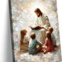 Jesus Teaching Kids Canvas Wall Art Christian Children Room Wall Decor Picture Children Of God Watercolor Poster Print for Kids room living room bedroom home decoration Ready To Hang, Size: 16"L x 12"W-Canvas