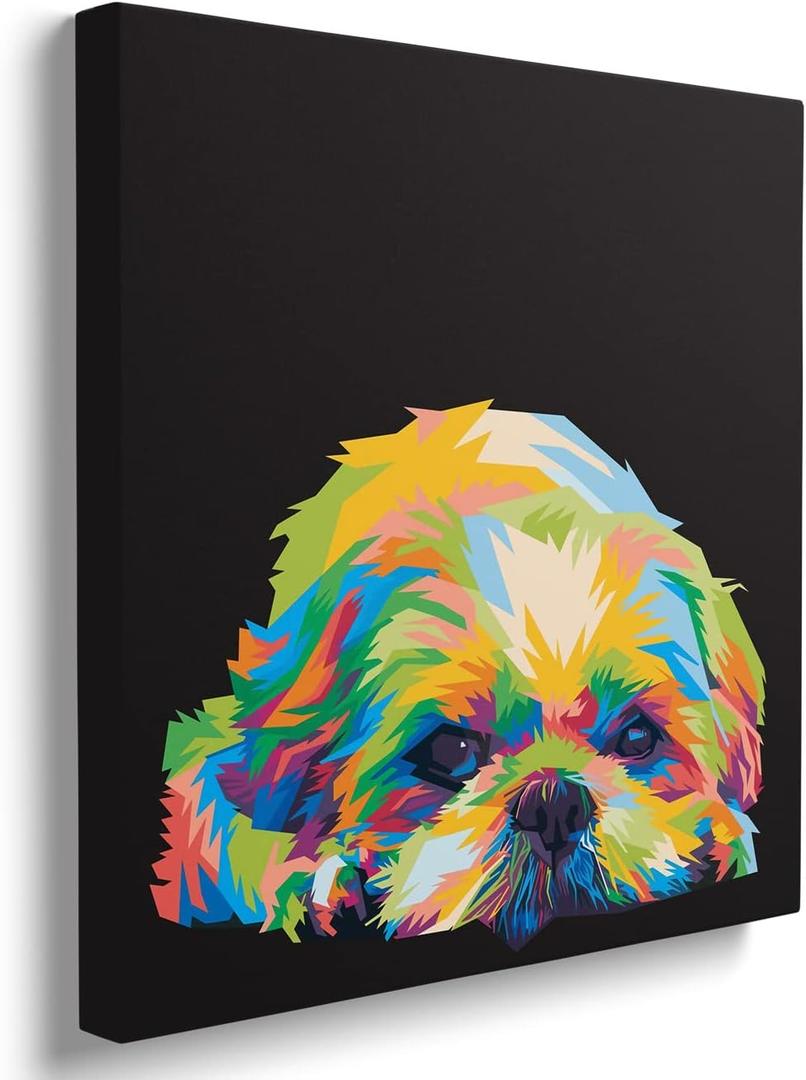 Dog Canvas Wall Art Framed Poster Prints Pop Pet Animal Art Wall Decor Colorful Poodle Picture Artwork Puppy Painting Decoration - 12x12 Inch